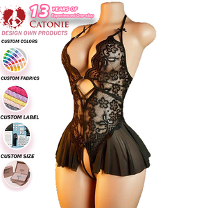Lingerie Sexy da Donna, Body Nero Romantico con Inserti in Pizzo Semi-Trasparente, Teddy Esotico dal Fascino Passionale e Comodo da Indossare - Product Image 1