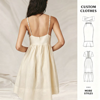 Robe d'été décontractée pour femme, mini-robe de plage à bretelles spaghetti, dos nu, coupe trapèze, broderie cocotier, taille personnalisée OEM