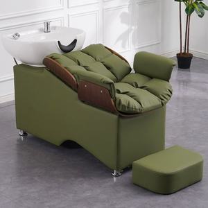 Sillón de Champú Moderno para Salón de Belleza y Spa, con Esponja de Alta Densidad y Cómodo Asiento, con Lavabo de Cerámica Blanco/Negro para Salón de Belleza - Product Image 4