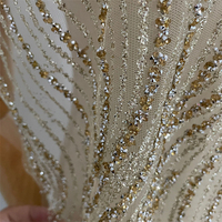 Vente flash - Tissu en dentelle à rayures dorées et argentées de luxe avec strass et paillettes pour robe de soirée