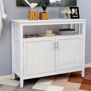 <b>White</b> Kitchen Storage <b>Sideboard</b> Buffet Cabinet With Doors And Open Shelf For Serving And Organization - Product Image 1
