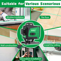 Niveau laser vert 16 lignes haute intensité, alimenté par batterie, instrument de nivellement infrarouge industriel et DIY pour mur-sol