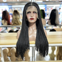 Perruque Lace Front Dreadlocks Brun Clair en Fibre Haute Température, Sans Colle, Ligne de Cheveux Naturelle, Perruque Instantanée Africaine Effet Noodles