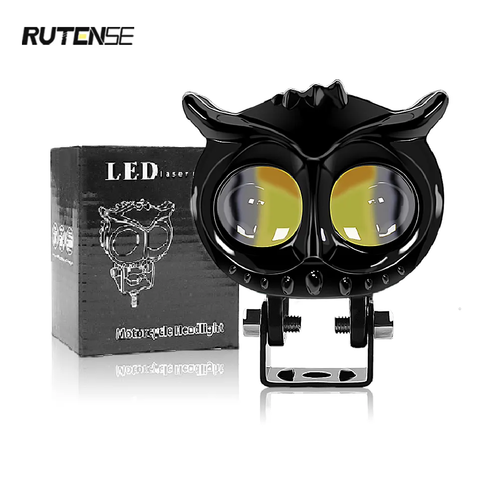 RUTENSE gros feux de croisement hibou antibrouillard pour moto blanc jaune 60w double couleur Led Mini lumière de conduite moto