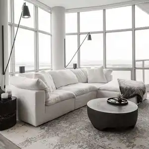 مجموعة سحابة أريكة وحدات أريكة مقطعية مريحة ريشة أسفل قطاعات أريكة بيضاء للمنزل فاخرة غرفة معيشة داخلية