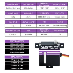 Servomoteur numérique haute performance PTK 8812 MG-D 15kg à engrenages métalliques pour modèles RC, avions DIY, ailes fixes, unisexe, 14 ans et plus, directement de l'usine - Product Image 2