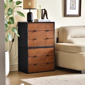 Gabinete Carmen de Estilo Moderno de Mediados de Siglo, Gabinete de Almacenamiento Lateral de Madera Sólida para Muebles del Hogar, Estilo Retro con Tablero de Ajedrez, Combinable - Product Image 6