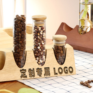 ชั้นวางหลอดทดลองไม้บีชพร้อมฝาไม้ ชั้นวางเก็บเมล็ดกาแฟสำหรับเคาน์เตอร์บาร์ สไตล์เรียบง่ายทันสมัย - Product Image 1