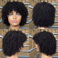 Perruque Courte Brésilienne Frisée Torsadée Africaine 12A avec Frange, Cheveux Humains, Faite à la Machine pour Femmes, Perruques Pixie