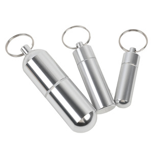 Aluminum Alloy Cotton Swab Holder Small Size Waterproof Airtight Pill Storage Case Keychain Silver Round 14-25mm Capacity 1 - Product Image 3
