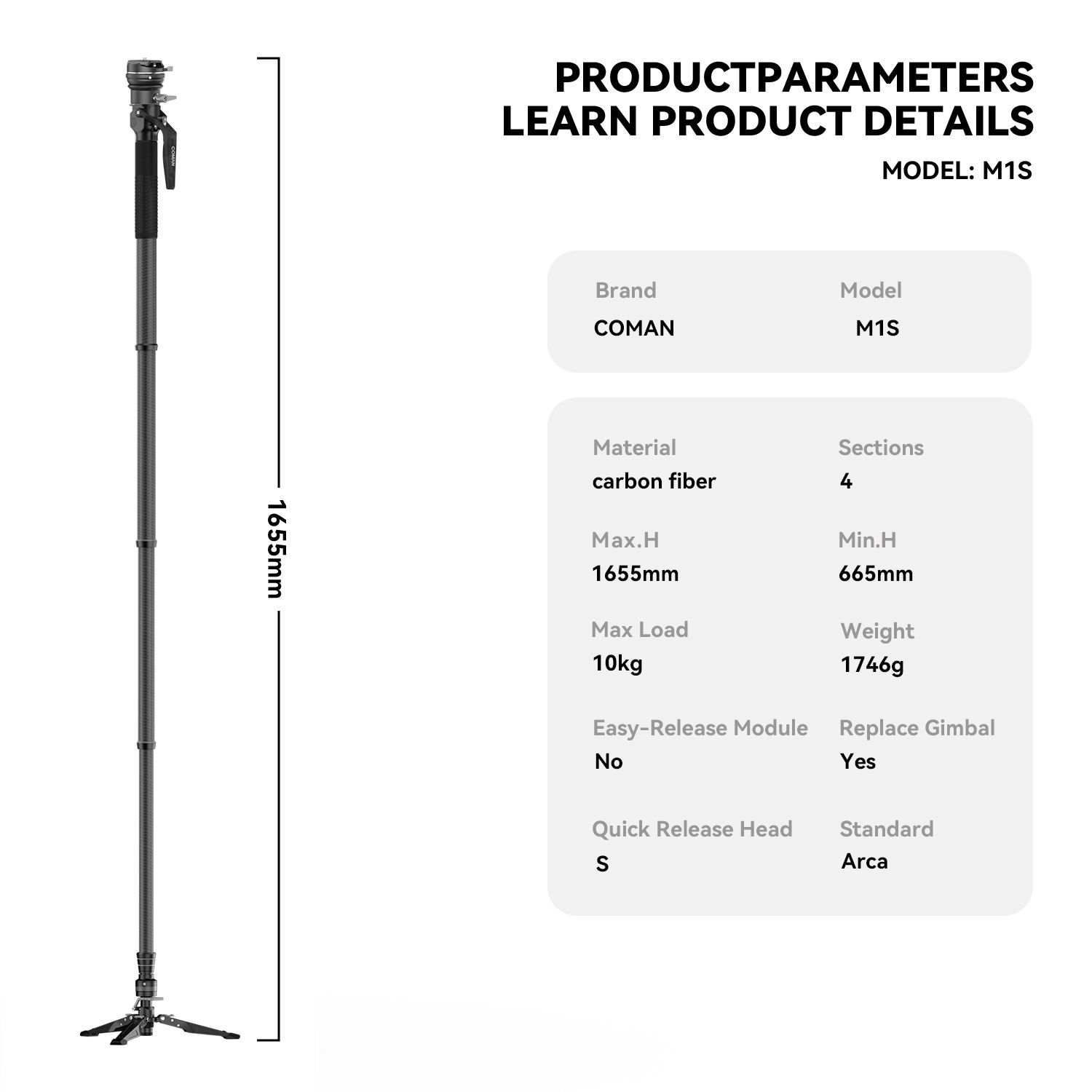 M1S-Ball + tube de jambe + base fixe/1655mm