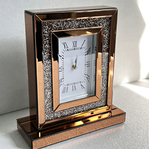 Horloge de table moderne de luxe en cristal, silencieuse, couleur or rose, avec verre diamanté - Product Image 2