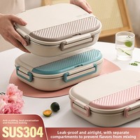 Boîte à lunch carrée en acier inoxydable 304 sans BPA, simple, hermétique, double couche, compatible micro-ondes, avec compartiments, bol à soupe, grande capacité