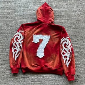 Sweat-shirt à capuche zippé personnalisable de haute qualité avec patch brodé, pour hommes et femmes, style rétro dégradé rouge, automne - Product Image 3