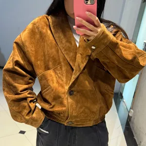 Veste surdimensionnée pour femmes de haute qualité, veste en cuir de mouton véritable, veste en daim vintage - Product Image 5