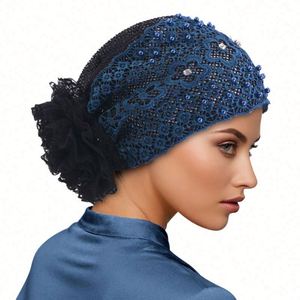 Nouveau design de turban musulman pour femmes, style fleurs en dentelle, respirant, avec accessoires en strass, multifonctionnel pour l'extérieur - Product Image 5