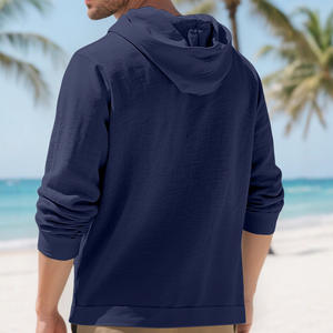 Cárdigan con Capucha de Manga Larga para Hombre, Estilo Europeo, Color Sólido, Algodón y Lino, Casual, Transpirable, con Botones y Dobladillo Redondo - Product Image 4