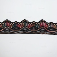 Dentelle de luxe perlée avec cordon et sequins, bordure ondulée festonnée brodée pour la décoration d'Abaya, Kaftan, Baju Kurung