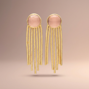 Pendientes Colgantes de Plata de Ley 925 Chapados en Oro de 24K con Calcedonia Rosa, Clásicos para Niños - Product Image 3