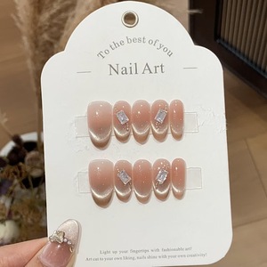 Color caramelo ojo <span class=keywords><strong>de</strong></span> gato estilo francés 10 Uds hermosas <span class=keywords><strong>Uñas</strong></span> <span class=keywords><strong>acrílicas</strong></span> hechas a mano venta al por mayor <span class=keywords><strong>uñas</strong></span> postizas diseñador prensa en las <span class=keywords><strong>uñas</strong></span> - Product Image 2