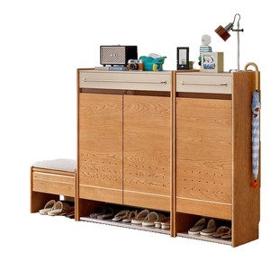 ตู้รองเท้าไม้เนื้อแข็งสีเชอร์รี่สไตล์ญี่ปุ่นสำหรับทางเข้าบ้าน ประหยัดพื้นที่ เหมาะสำหรับผู้ใหญ่ - Product Image 5