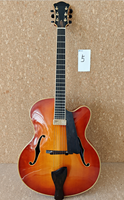 Gitar Elektrik Jazz Archtop Buatan Tangan 17" Hollow Body 6-String YUNZHI Lapisan Gloss Spruce Top Flamed Solid Maple Ebony
