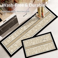 Tapis de cuisine en cuir absorbant l'eau, résistant à l'huile, sans lavage, antidérapant, motif de plantes et de fleurs sans couture
