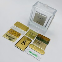 Pelat Nama Logam Aluminium Kustom untuk Botol Parfum Kaca Logo Besi Cor Lilin Aromaterapi