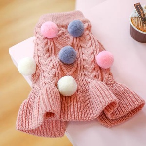 Robe tricotée pour chien, couleur unie, en coton, design mignon pour Teddy Bichon Frise Pomeranian, vêtements chauds pour l'automne et l'hiver - Product Image 2