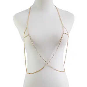 华丽时尚锌合金水晶锁扣项链闪亮水钻胸罩人体链条饰品女式饰品