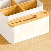 Organisateur de bureau Boîte de rangement avec couvercle en bois de bambou Support de télécommande Caddy de maquillage pour comptoir Home Office Salle de bain