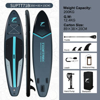 Planche de SUP gonflable TIDETREK 350 cm pour débutants, planche de surf gonflable ISUP pour la course et le paddle surf en eaux océaniques