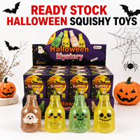 Jouet Squishy Bouteille Pailletée Halloween, Jouet Transparent Extensible en TPR à Presser, Fantôme Citrouille Anti-Stress, Boîte Mystère, Cadeau de Fête pour Enfants
