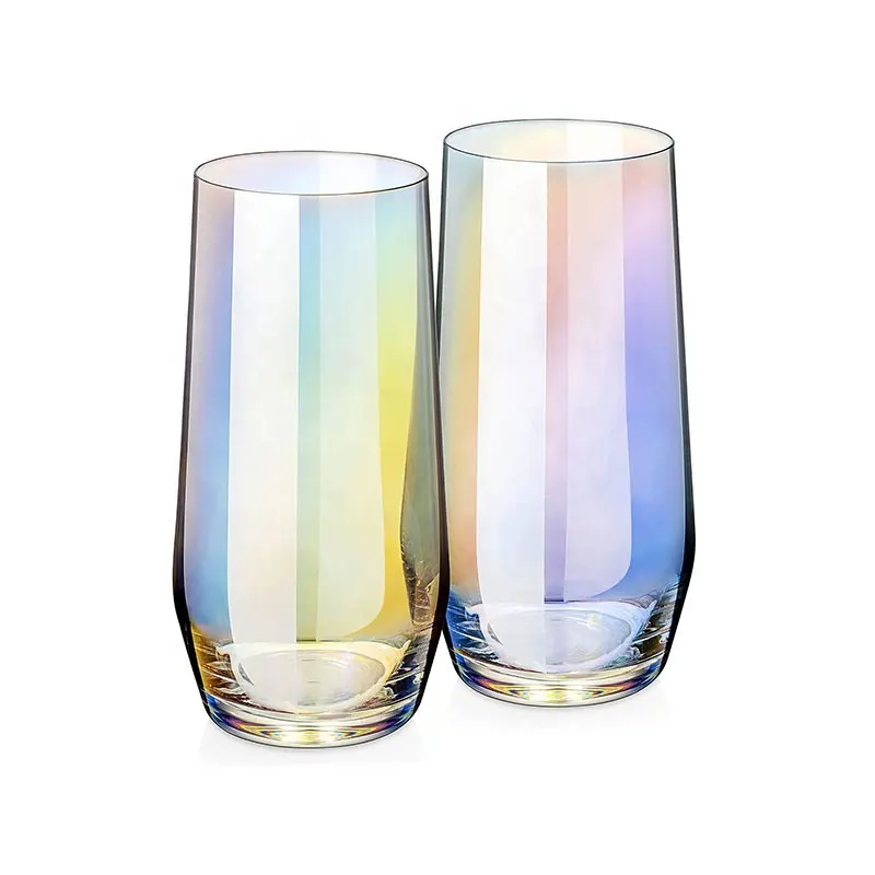 Iridescent Collins Glasses Colorful Rainbow Highball Tumbler Cocktail Beer Juice Glasses Cup Mixed Drinking Glasses