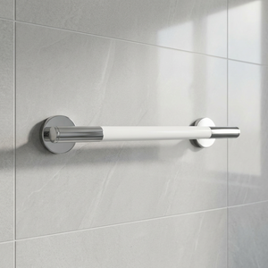 Barra de Seguridad Minimalista para Baño, Pasamanos de Acero Inoxidable Resistente Montado en la Pared con Agarre Antideslizante, Blanco y Cromado - Product Image 1