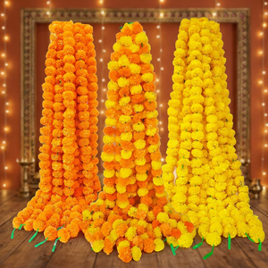 Guirnalda de flores artificiales de caléndula naranja y amarilla de 5 pies para Diwali, Pooja, bodas indias, festivales, decoración de fiestas, paquete al por mayor - Product Image 4