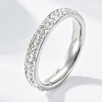 Bague en acier inoxydable plaqué or 18 carats, double rangée de zircons de laboratoire, empilable, unisexe, légère, certifiée, pour mariage, fête, tendance