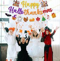 Bannière Joyeux Halloween, Thanksgiving et Noël Scintillante et Colorée – Décorations de Fête pour Halloween, Thanksgiving et Noël – Fournitures de Fête