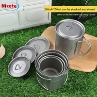 Tasse en titane écologique pour l'extérieur, bouteille d'eau de camping, mug en titane pur, équipement de boisson pour la randonnée, ustensiles de cuisine de voyage, couvercle pliable