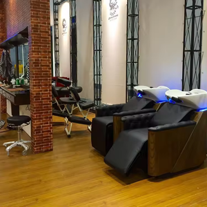 Silla eléctrica moderna de madera para salón de champú con cama facial, diseño rectangular para uso en hoteles - Product Image 2