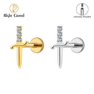 Anting Tusuk <span class=keywords><strong>Titanium</strong></span> Labret Zirkonia Kubik Bentuk Pedang 16G, Anting Kecil untuk Tragus/Kartilase, Perhiasan Tindik Fashion - Product Image 2