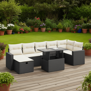 Ensemble de canapés de jardin noir et crème en rotin avec rangement, design contemporain, coussins imperméables - Product Image 2