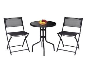 Black Minimalist <b>Folding</b> <b>Garden</b> Set Metal Patio <b>Table</b> Chairs Mesh Back Outdoor Dining Furniture <b>for</b> Courtyard Hotel Villa - Product Image 1