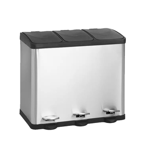 Papelera de reciclaje de acero inoxidable para el hogar, Pedal de basura de 60L, con <span class=keywords><strong>3</strong></span> compartimentos y tapa de plástico, directa de fábrica - Product Image 1
