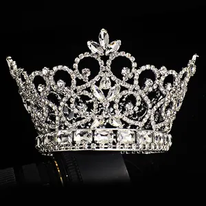 Full Round Custom Crown Rhinestone Pageant Crowns Crystal White stones Large Tiara