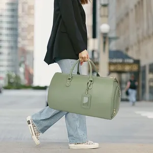 Custom Logo Women Travel Fashion 2 In 1 Foldable Pu Leather Duffle Bag Ladies Travel Garment Bag