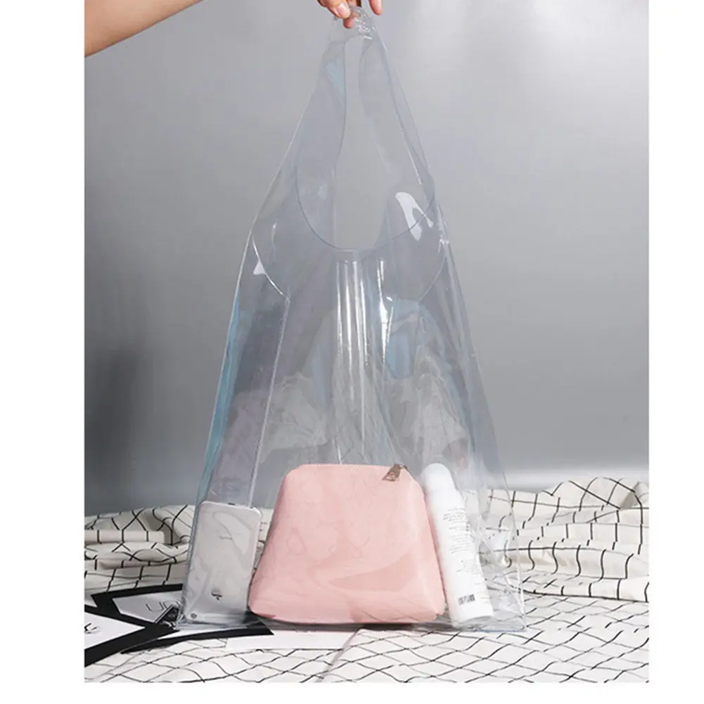 खुदरा कस्टम लोगो मुद्रण कस्टम पारदर्शी समुद्र तट स्पष्ट पीवीसी बैग ले जाना, शॉपिंग बैग