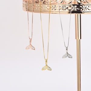 Collar de sirena de clavícula para mujer de Plata de Ley 925, collar con colgante de cola de ballena de delfín de circón clásico - Product Image 2