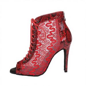 Nouvelles bottes de danse noires montantes pour femmes, style ballroom/latin jazz, sexy, en tissu mesh respirant, talons hauts de 9 cm, en cuir véritable - Product Image 3