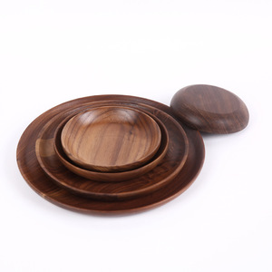 <b>Black</b> Walnut Wood Round <b>Plate</b> Set 11 13 15 Cm Solid Wood Dish For Hotel Party Snack Serving - Product Image 3